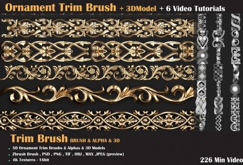 ArtStation – Ornament Trim Brush and 3D Models + 6 Video Tutorials-VOL 02