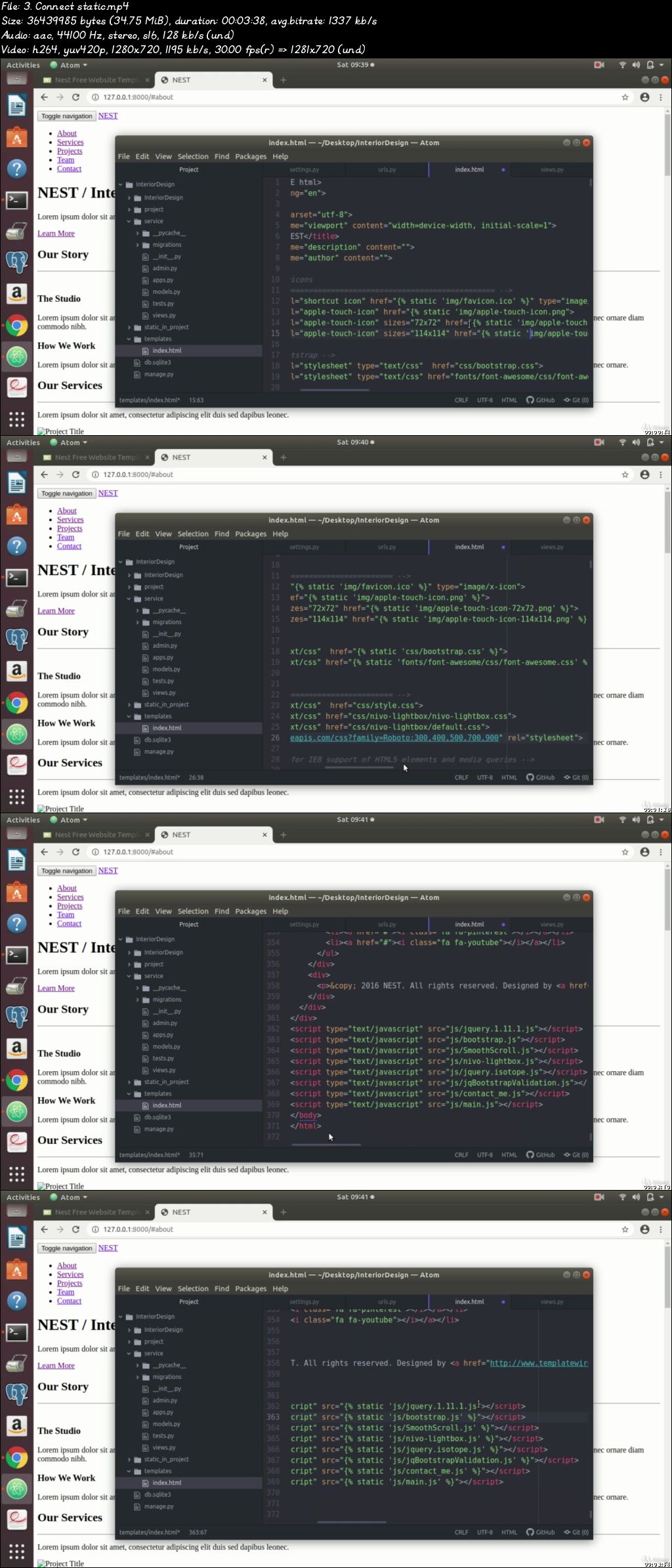 Build three custom, functional websites in Django 3.0