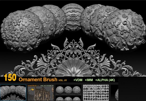 ArtStation Marketplace – 150 Ornament Brushes and Alphas + 3D Models VOL 01