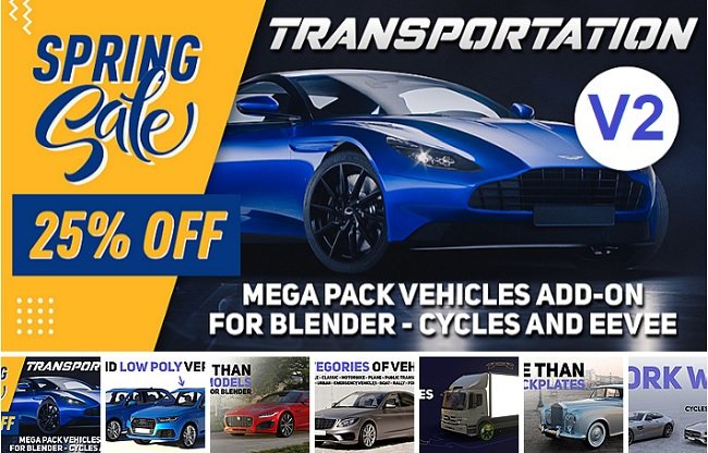 Blendermarket – Transportation – Car and Vehicle Rigged Library Addon v2