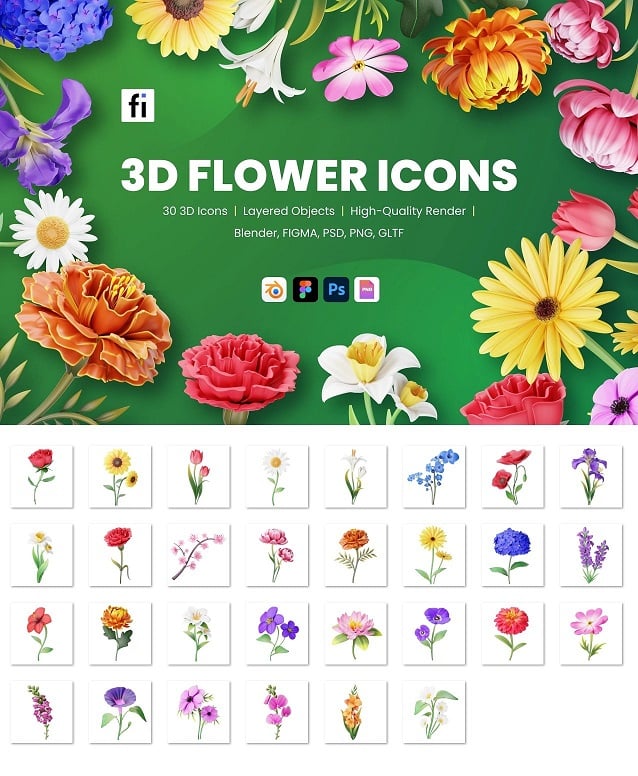 EE – 3D Flower Icons KGDKWHD