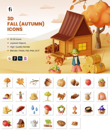 EE – 3D Fall (Autumn) Icons FCGDQ6N