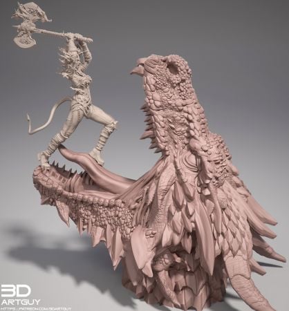 Tiefling Barbarian Attack Dragon – 3D Model