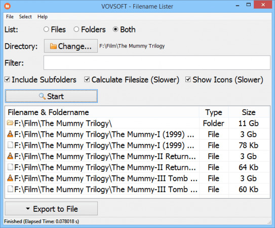 VovSoft Filename Lister 5.3