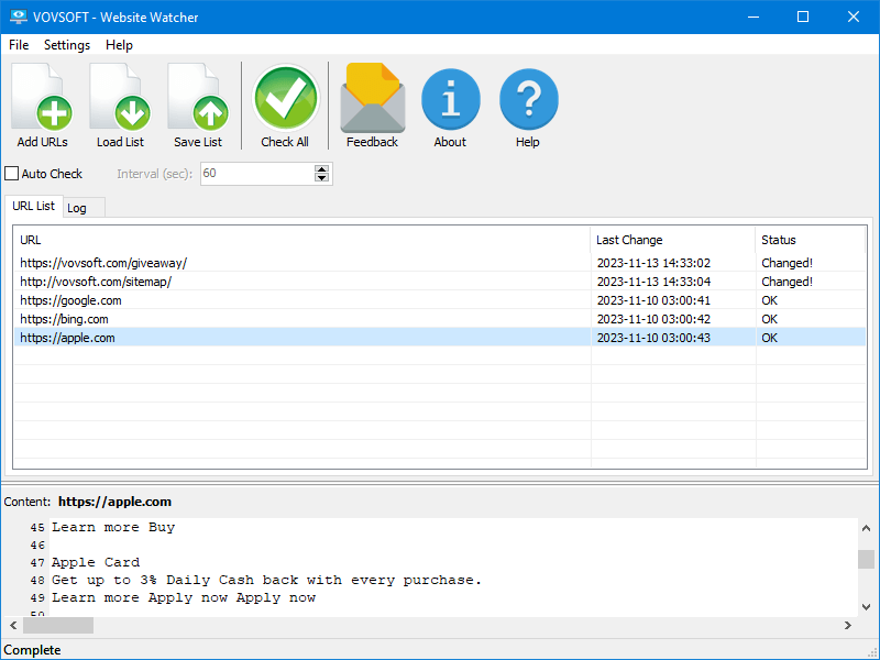 VovSoft Website Watcher 2.2