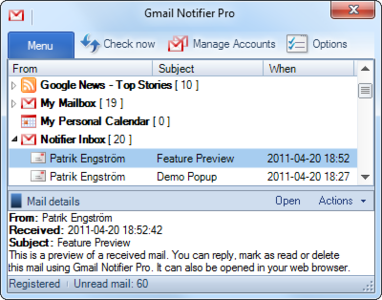 Gmail Notifier Pro 5.0.3 + Portable Gmail邮件提醒软件