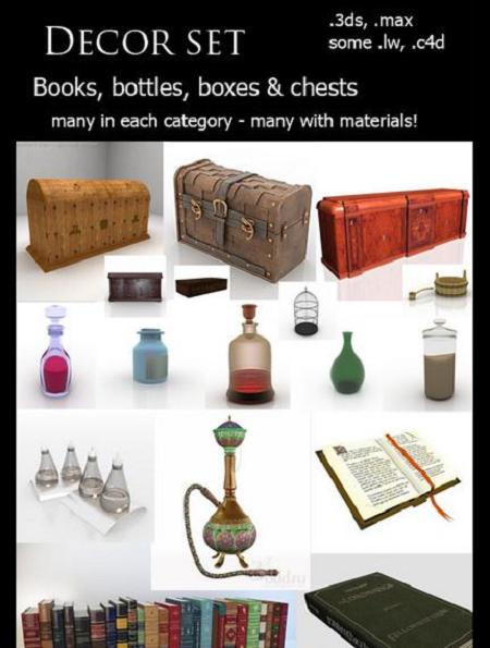 3D Models – Baskets, Books, Bottles & Chests 书籍/瓶与衣柜3D模型