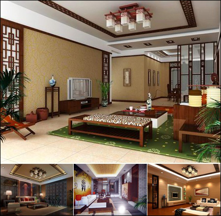 Chinese Style Living Room Model 中国风格的客厅模型