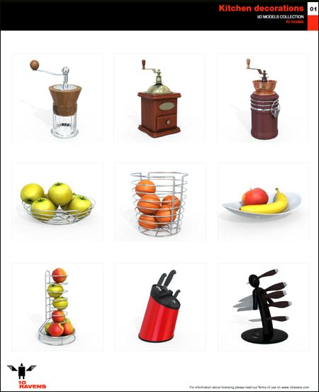10ravens: 3D Models collection 013 Kitchen decorations 01 厨房装饰