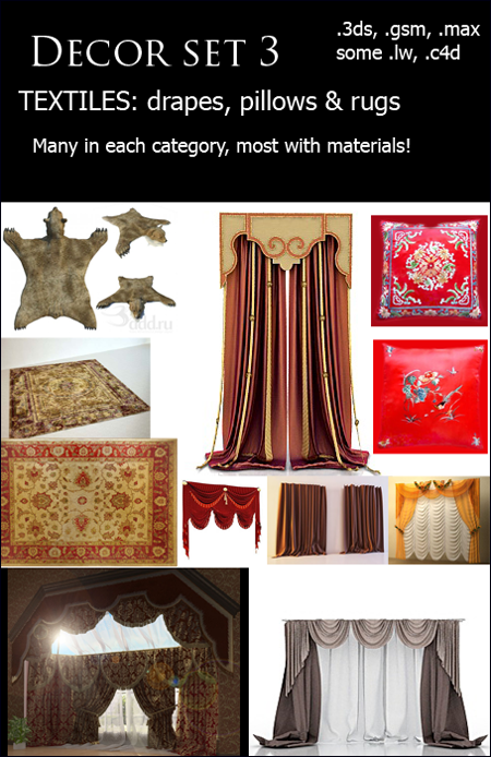 Decor Set 3: Textiles – drapes, pillows & rugs 纺织品 窗帘 枕头及地毯
