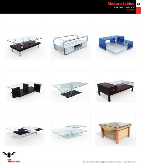 10ravens: 3D Models collection 004 Modern tables 01
