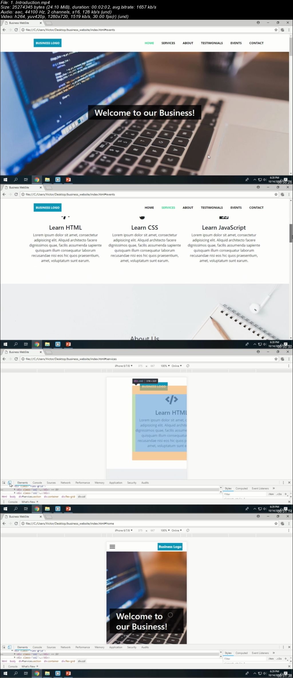Create a professional one page website using CSS Flexbox