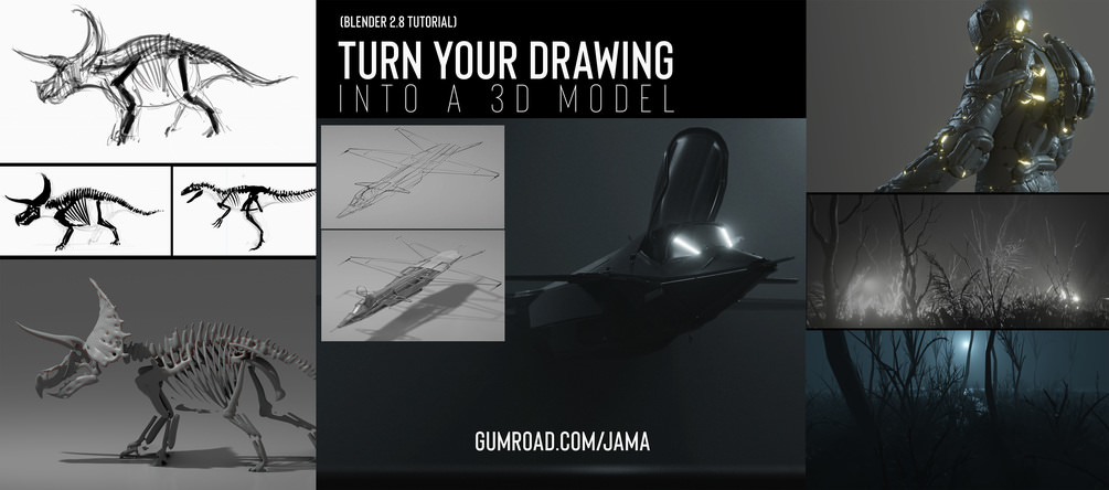 Gumroad – Blender 2.8: Turn your 2D drawing into a 3D model using Grease Pencil