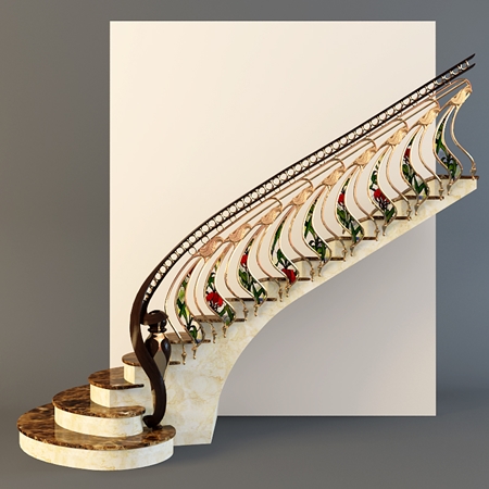 Stairs with golden handrail